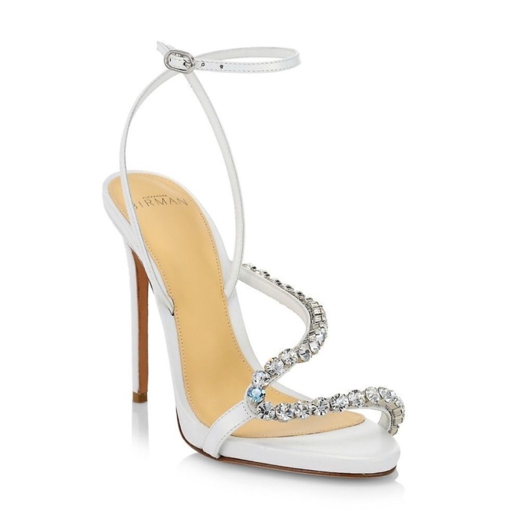 Alexandre Birman White Leather Heels with Crystal Embellishments